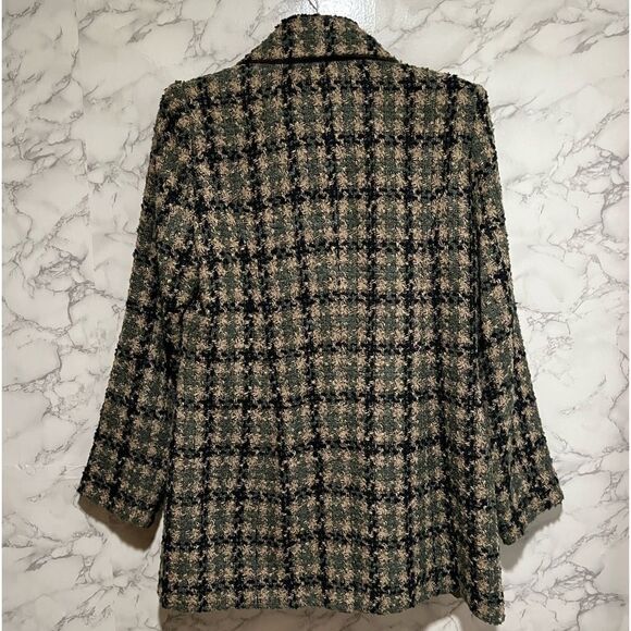 Soft Surroundings Women's Check Plaid Green Tweed Knit Yorkshire Jacket - Picture 7 of 7